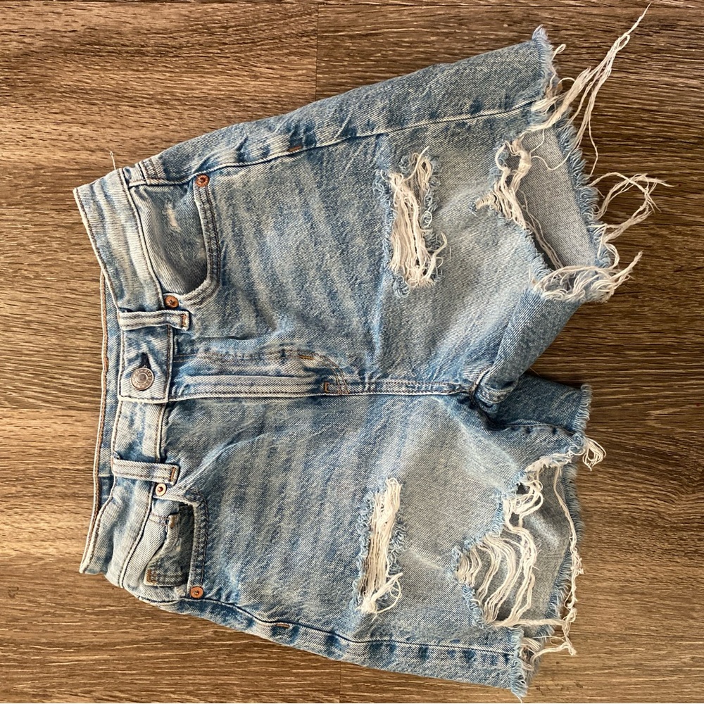 American Eagle Outfitters Blue Distressed Jean Shorts